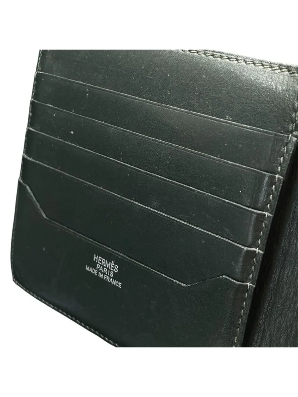 Hermes Bifold Wallet Folding Bill Card Slot Leather Dark Green Compact Capacity